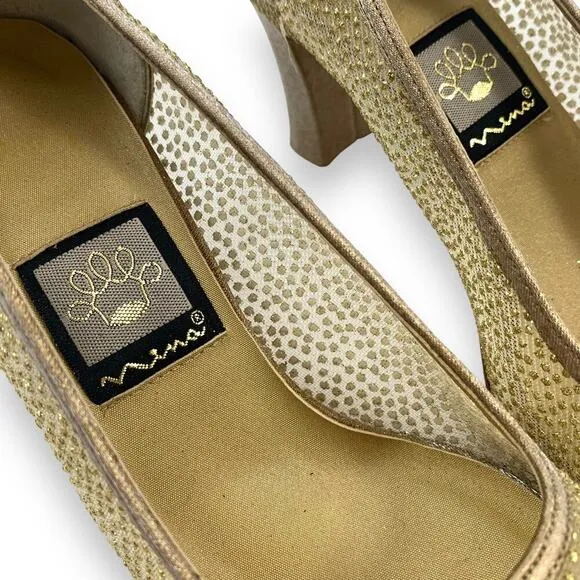 Vintage NINA gold mesh glitter square toe evening shoes