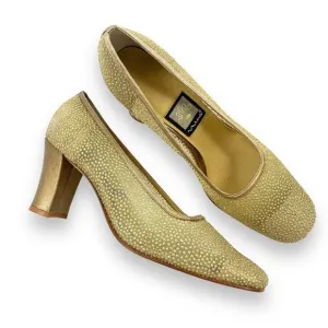 Vintage NINA gold mesh glitter square toe evening shoes