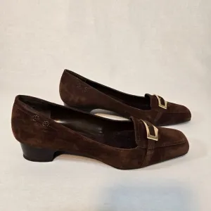VINTAGE Office-Sirencore Academia ANNE KLEIN Brown Suede Buckle Shoes Size 8M.
