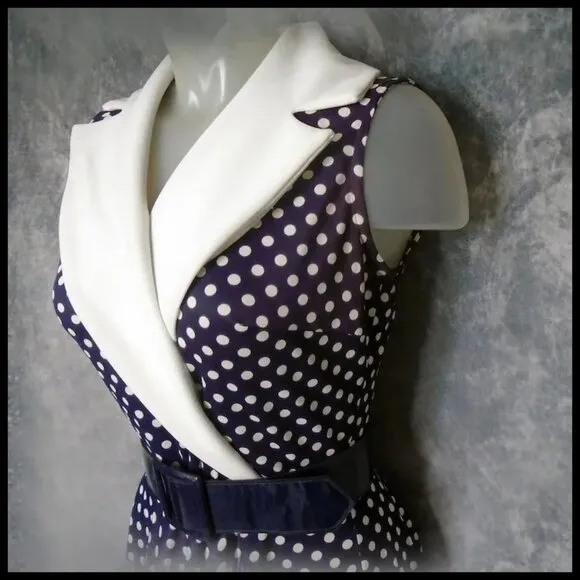 Vintage Polka Dot Jersey Fit Flare Summer Dress AND Belt - Slinky Jersey Knit