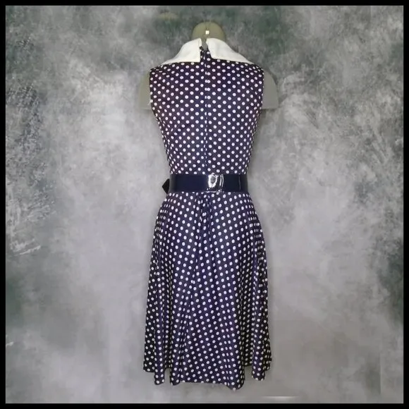 Vintage Polka Dot Jersey Fit Flare Summer Dress AND Belt - Slinky Jersey Knit