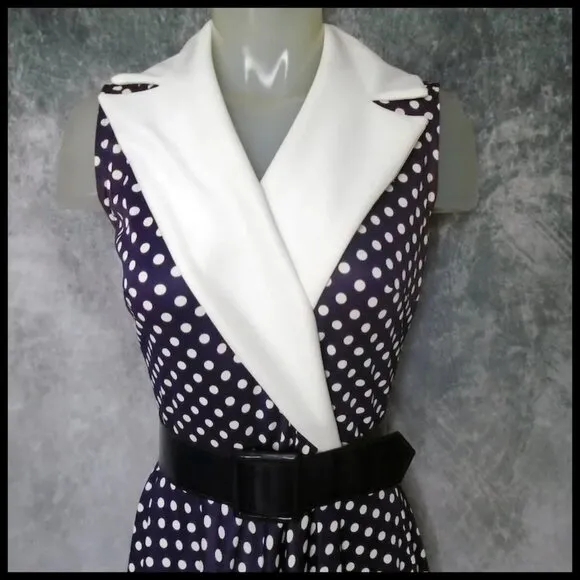 Vintage Polka Dot Jersey Fit Flare Summer Dress AND Belt - Slinky Jersey Knit
