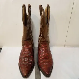 Vintage‎ Reynaga Black Leather Embossed Alligator Cowboy Western Boots Mens 7 EE