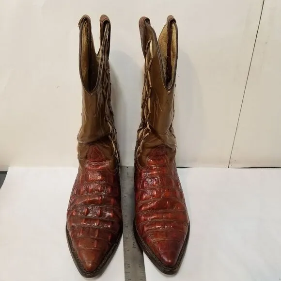 Vintage‎ Reynaga Black Leather Embossed Alligator Cowboy Western Boots Mens 7 EE