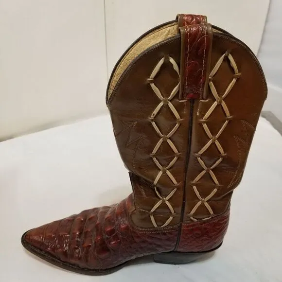Vintage‎ Reynaga Black Leather Embossed Alligator Cowboy Western Boots Mens 7 EE