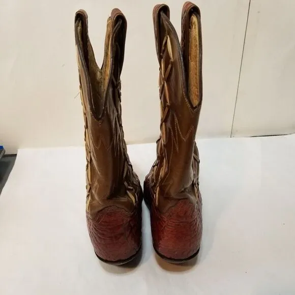 Vintage‎ Reynaga Black Leather Embossed Alligator Cowboy Western Boots Mens 7 EE