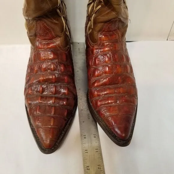 Vintage‎ Reynaga Black Leather Embossed Alligator Cowboy Western Boots Mens 7 EE