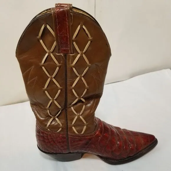 Vintage‎ Reynaga Black Leather Embossed Alligator Cowboy Western Boots Mens 7 EE