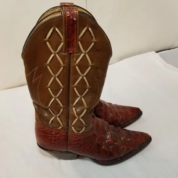 Vintage‎ Reynaga Black Leather Embossed Alligator Cowboy Western Boots Mens 7 EE