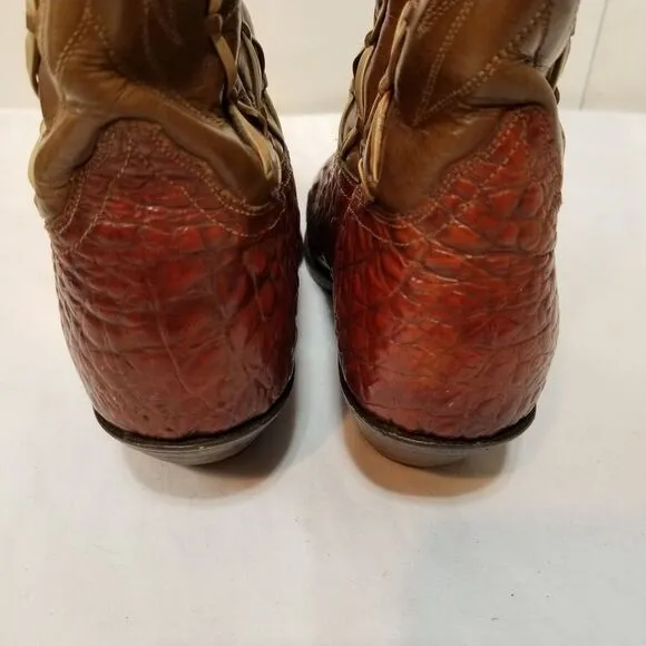 Vintage‎ Reynaga Black Leather Embossed Alligator Cowboy Western Boots Mens 7 EE