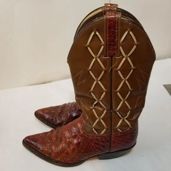 Vintage‎ Reynaga Black Leather Embossed Alligator Cowboy Western Boots Mens 7 EE