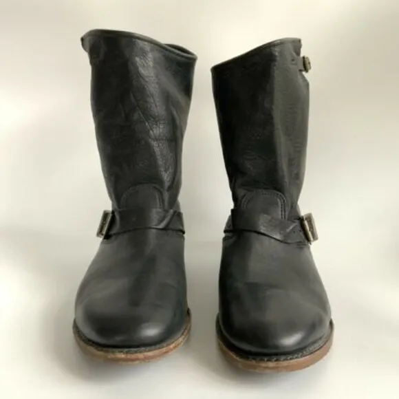 Vintage Shoe Company Leather Boots Size 11M Black Slouchy Mid Calf USA
