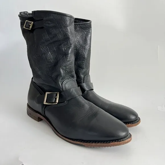 Vintage Shoe Company Leather Boots Size 11M Black Slouchy Mid Calf USA