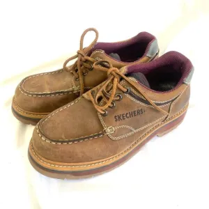 Vintage Skechers Chunky Platform Lace Up Brown Leather Utility Shoes Men's Sz 40