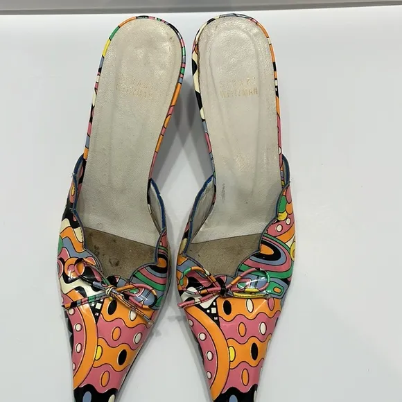 Vintage Stuart Weitzman Bright Carnival mules Size 8