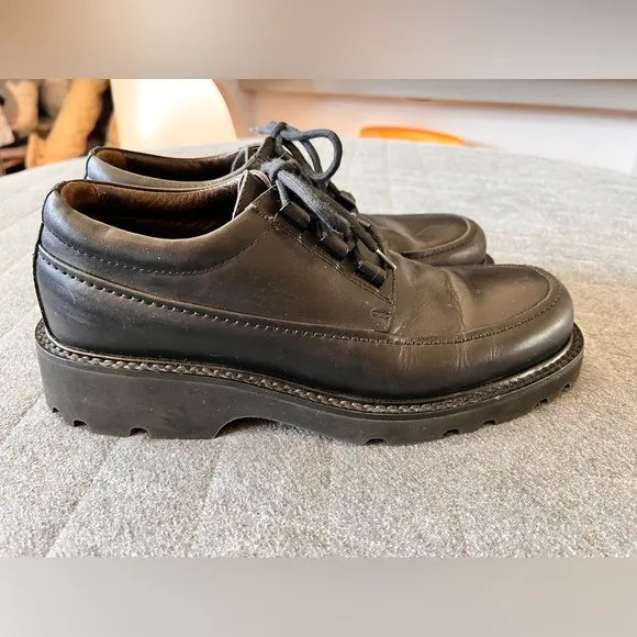 Vintage TIME &amp; Co Sz 8.5 M 90s Italian Made Black Leather Chunky Sole Shoes
