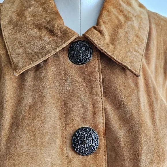 Vintage Tria Camel Brown Genuine Leather Cropped Swing Suede Jacket Sz Large