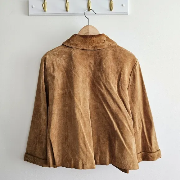 Vintage Tria Camel Brown Genuine Leather Cropped Swing Suede Jacket Sz Large