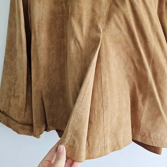 Vintage Tria Camel Brown Genuine Leather Cropped Swing Suede Jacket Sz Large