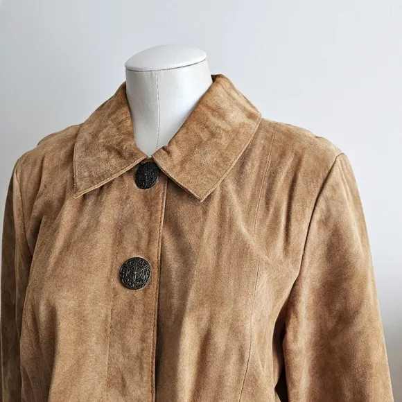 Vintage Tria Camel Brown Genuine Leather Cropped Swing Suede Jacket Sz Large
