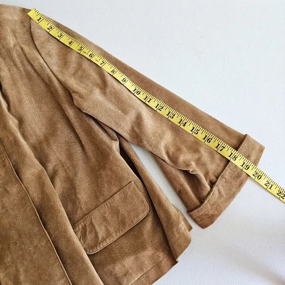 Vintage Tria Camel Brown Genuine Leather Cropped Swing Suede Jacket Sz Large
