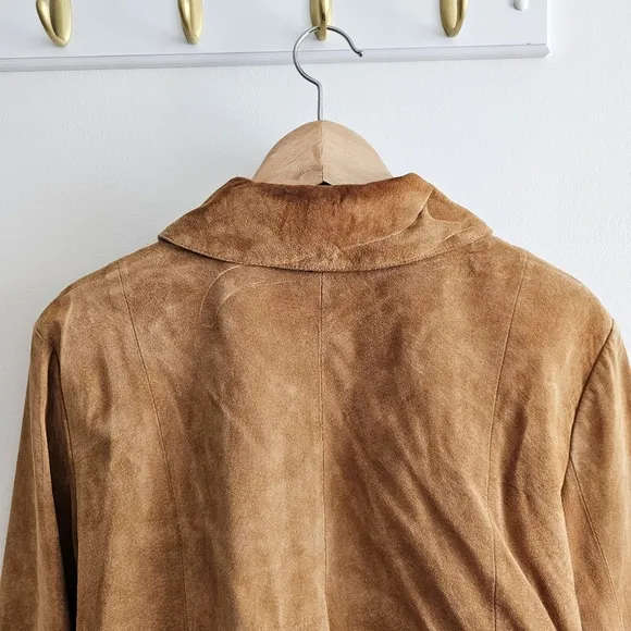 Vintage Tria Camel Brown Genuine Leather Cropped Swing Suede Jacket Sz Large
