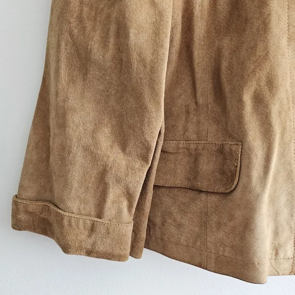 Vintage Tria Camel Brown Genuine Leather Cropped Swing Suede Jacket Sz Large