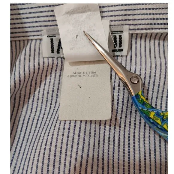 VINTAGE Union Made Cotton Blend Shirt Dress 1970s 1980 Blue White Stripe Size 10