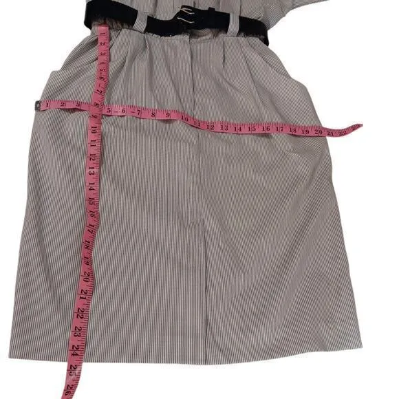 VINTAGE Union Made Cotton Blend Shirt Dress 1970s 1980 Blue White Stripe Size 10