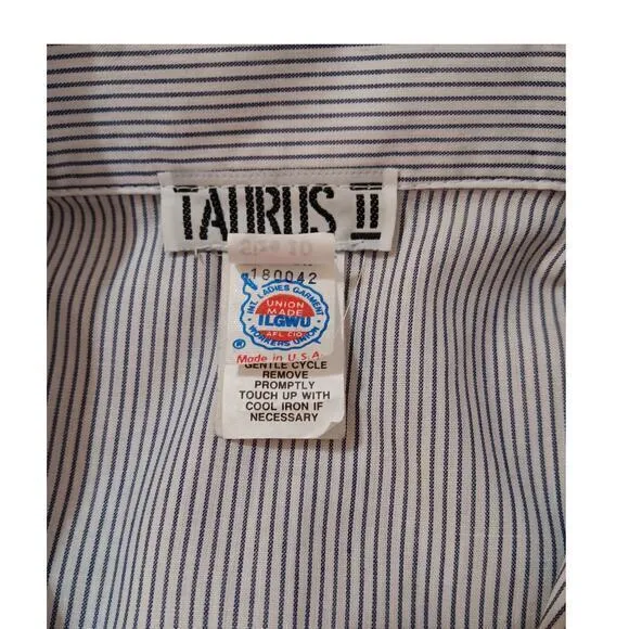 VINTAGE Union Made Cotton Blend Shirt Dress 1970s 1980 Blue White Stripe Size 10
