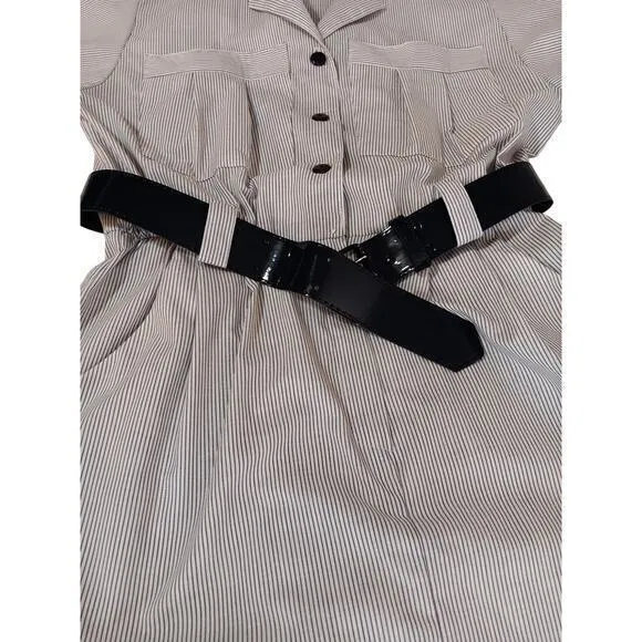 VINTAGE Union Made Cotton Blend Shirt Dress 1970s 1980 Blue White Stripe Size 10