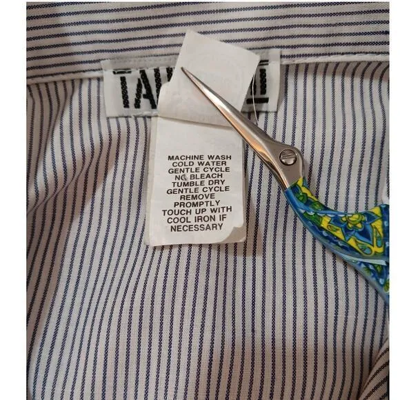 VINTAGE Union Made Cotton Blend Shirt Dress 1970s 1980 Blue White Stripe Size 10