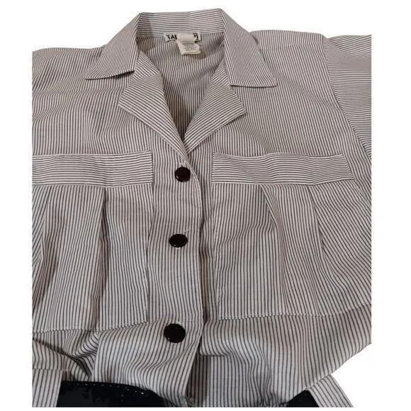 VINTAGE Union Made Cotton Blend Shirt Dress 1970s 1980 Blue White Stripe Size 10