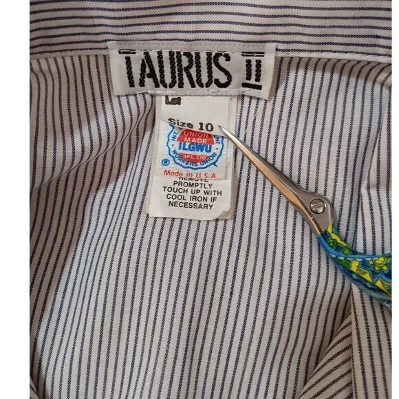 VINTAGE Union Made Cotton Blend Shirt Dress 1970s 1980 Blue White Stripe Size 10
