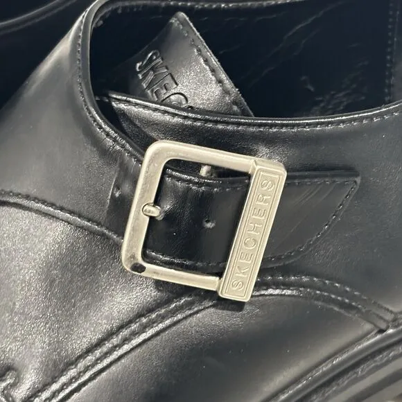 Vintage Y2K Skechers Mens 12 Black Leather Monk Strap Chunky Loafers Shoes