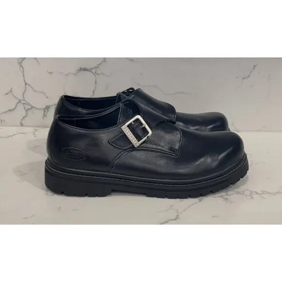 Vintage Y2K Skechers Mens 12 Black Leather Monk Strap Chunky Loafers Shoes