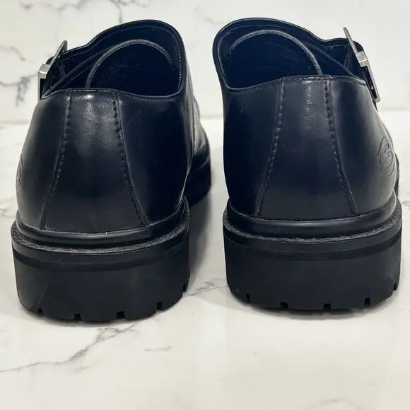 Vintage Y2K Skechers Mens 12 Black Leather Monk Strap Chunky Loafers Shoes