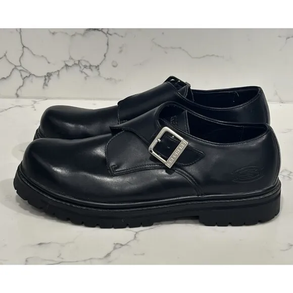 Vintage Y2K Skechers Mens 12 Black Leather Monk Strap Chunky Loafers Shoes