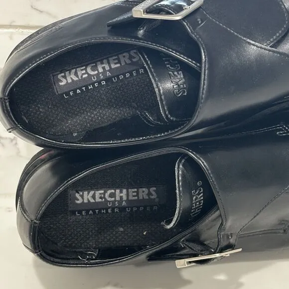Vintage Y2K Skechers Mens 12 Black Leather Monk Strap Chunky Loafers Shoes