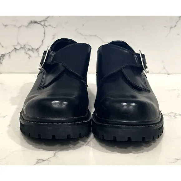 Vintage Y2K Skechers Mens 12 Black Leather Monk Strap Chunky Loafers Shoes