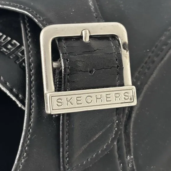 Vintage Y2K Skechers Mens 12 Black Leather Monk Strap Chunky Loafers Shoes