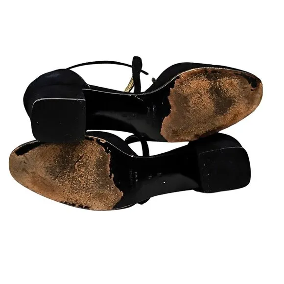 Vintage Yves Saint Laurent Low Heel Mary Jane Women 6 Black Suede Cross Strap