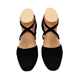 Vintage Yves Saint Laurent Low Heel Mary Jane Women 6 Black Suede Cross Strap