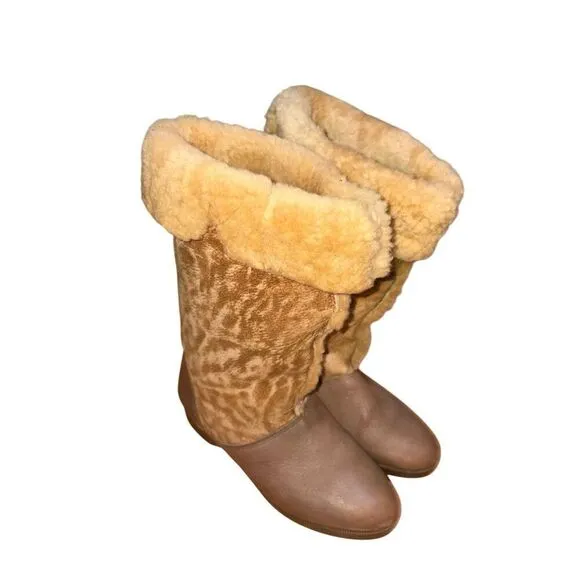 Vintage Hush Puppy Full Shearling Apre' Winter Mid Calf Boots Women size 7.5