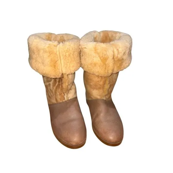 Vintage Hush Puppy Full Shearling Apre' Winter Mid Calf Boots Women size 7.5
