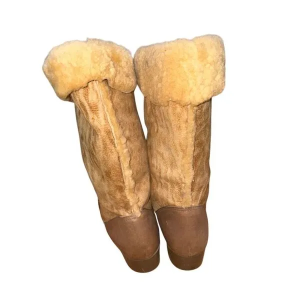 Vintage Hush Puppy Full Shearling Apre' Winter Mid Calf Boots Women size 7.5