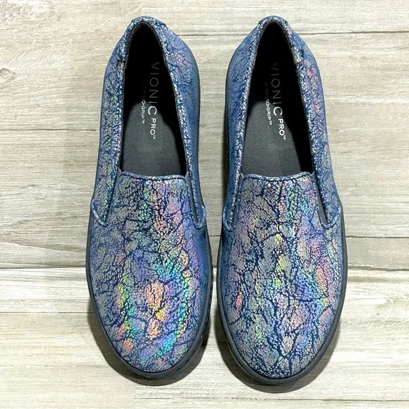 Vionic Avery Pro Slip On Shoes Blue Metallic