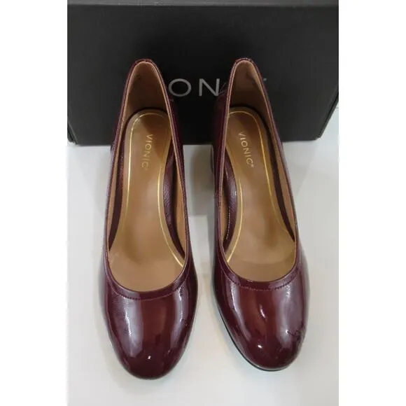 Vionic Carmel Dress Block Heel Pumps Comfort Crimson Patent Size 8.5