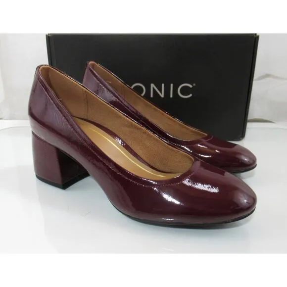 Vionic Carmel Dress Block Heel Pumps Comfort Crimson Patent Size 8.5
