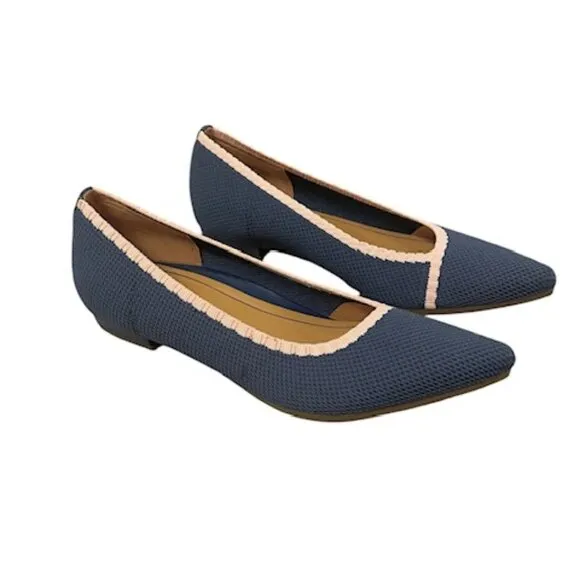 Vionic Dahlia Ballet Skimmer Flats Pointed Toe Blue Pink Sz 7